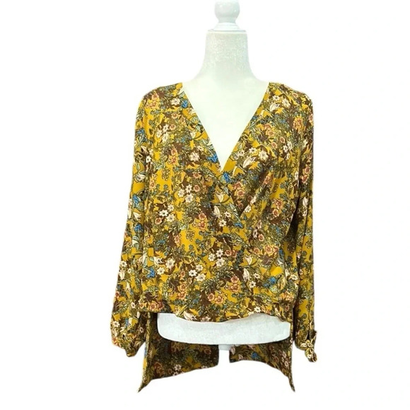 Jodifl Floral V-Neck Wrap High-Low Hem Top Blouse Small - Picture 6 of 12